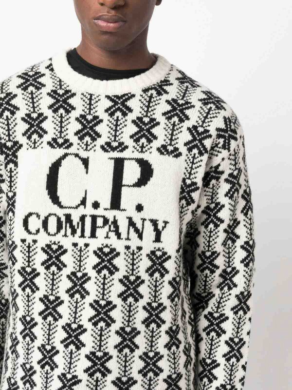 C.P. Company Jacquard Logo Men's Wool Sweater White 15CMKN234A006633J-V01