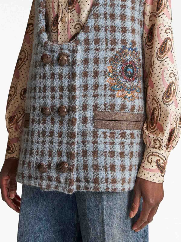 Checked wool blend vest shop online: ETRO