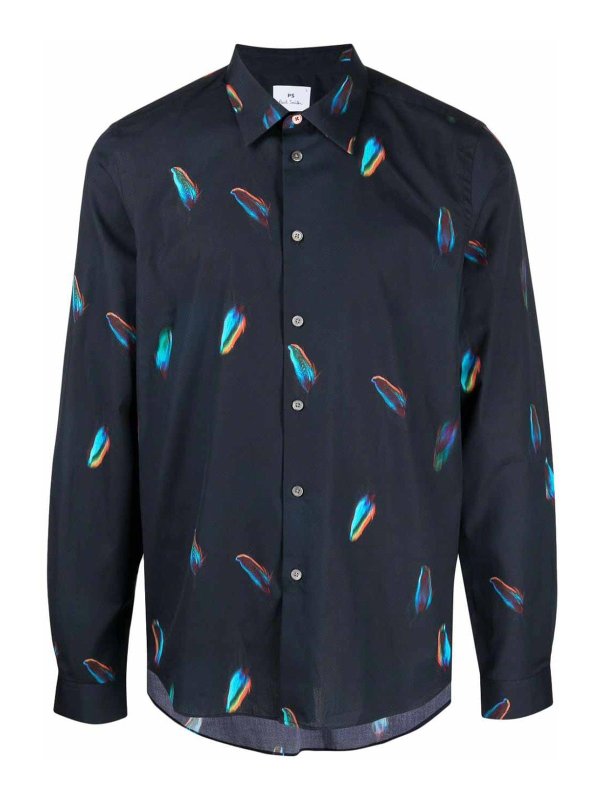 PAUL SMITH: shirts - Navy blue feather shirt