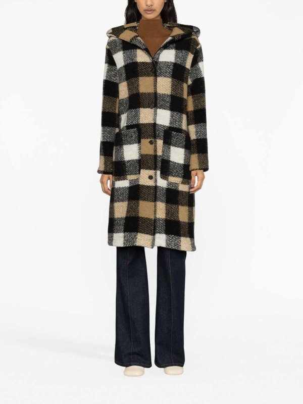 WOOLRICH: short coats online - Checked wool blend coat