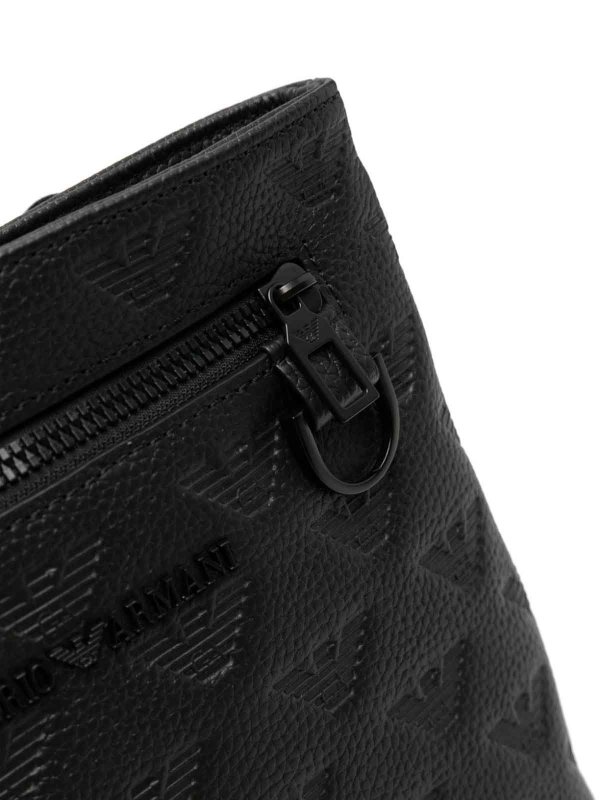 Leather Crossbody Bag With All-Over Embossed Eagle by Emporio