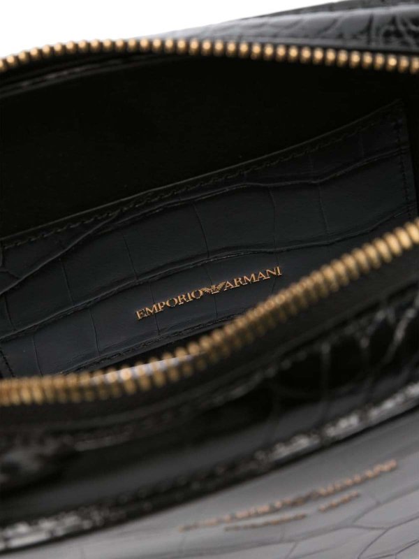 Giorgio Armani Embossed Logo Shoulder Bag Black