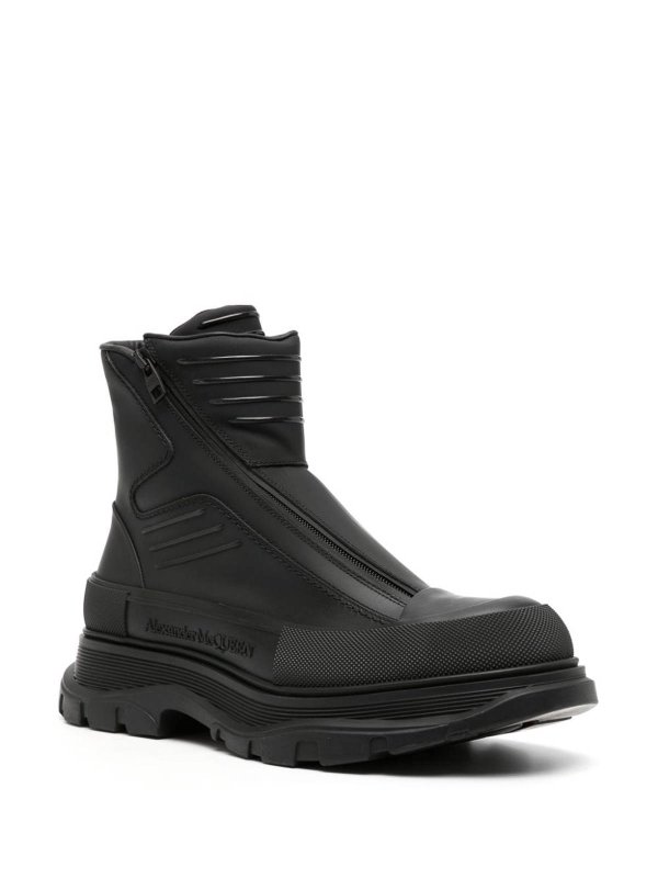 Tread slick leather ankle boots shop online: ALEXANDER MCQUEEN