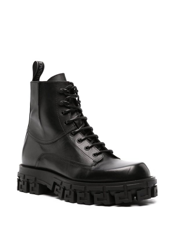 VERSACE: ankle boots online - Leather lace-up ankle boots
