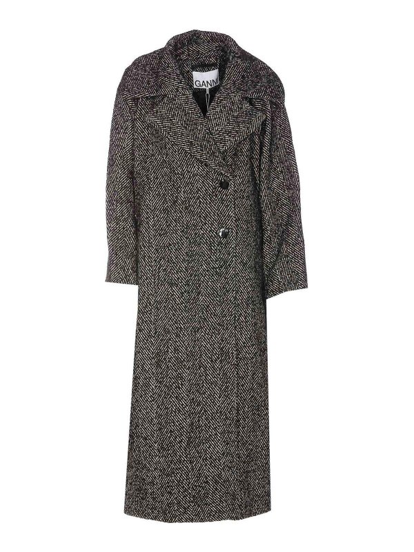 GANNI: short coats - Herringbone coat