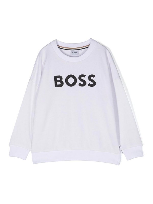Hugo Boss: Sweatshirts & Sweaters - White cotton blend boy sweatshirt