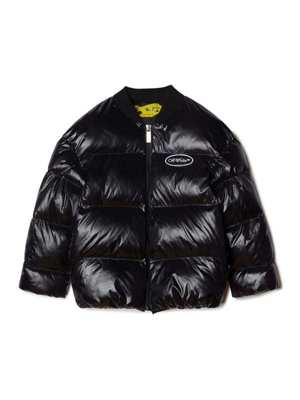 OFF-WHITE: casual jackets - Black nylon boy off white padded jacket