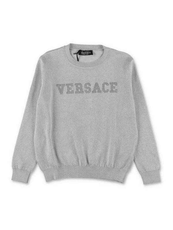 VERSACE: Suéteres con cuello pico - Suéter Cuello Redondo - Plata