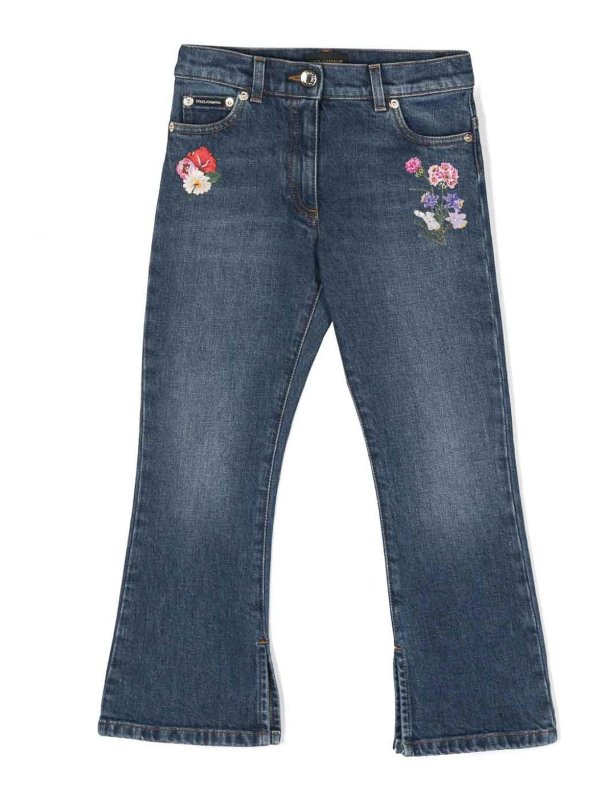 DOLCE & GABBANA: bootcut jeans - Floral-embroidered jeans