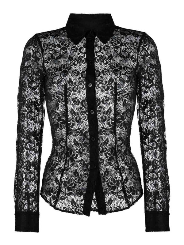Liu Jo: shirts - Floral-Lace Semi-Sheer Shirt