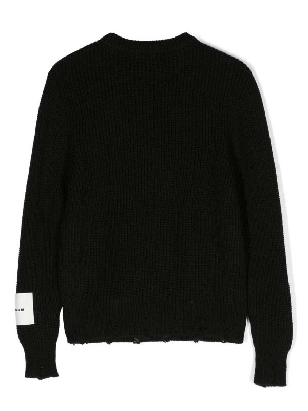 The Best Shops m.s.g.m.: crew necks - Distressed-Hem Waffle-Knit Jumper