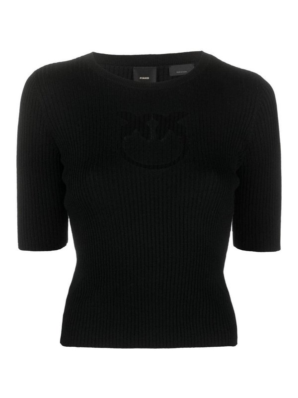 Pinko: crew necks - Intarsia Logo Ribbed-Knit Top