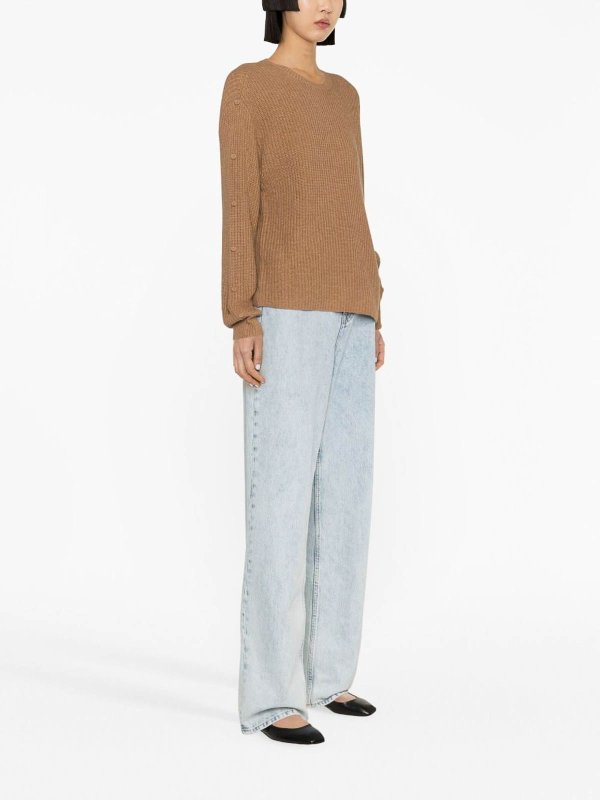 TWINSET: crew necks online - Feather-Trim Ribbed Knit Jumper