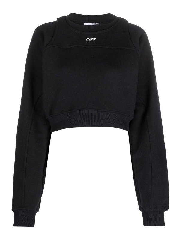 OFF-WHITE: Sweatshirts & Sweaters - Logo Print Cropped Sweatshirt