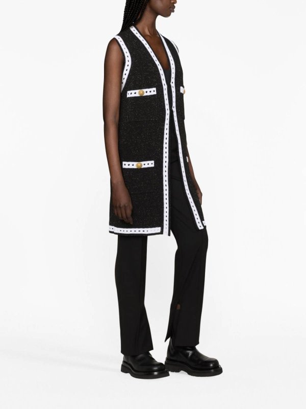 Balmain: cardigans online - Black/white cardigan, gold buttons