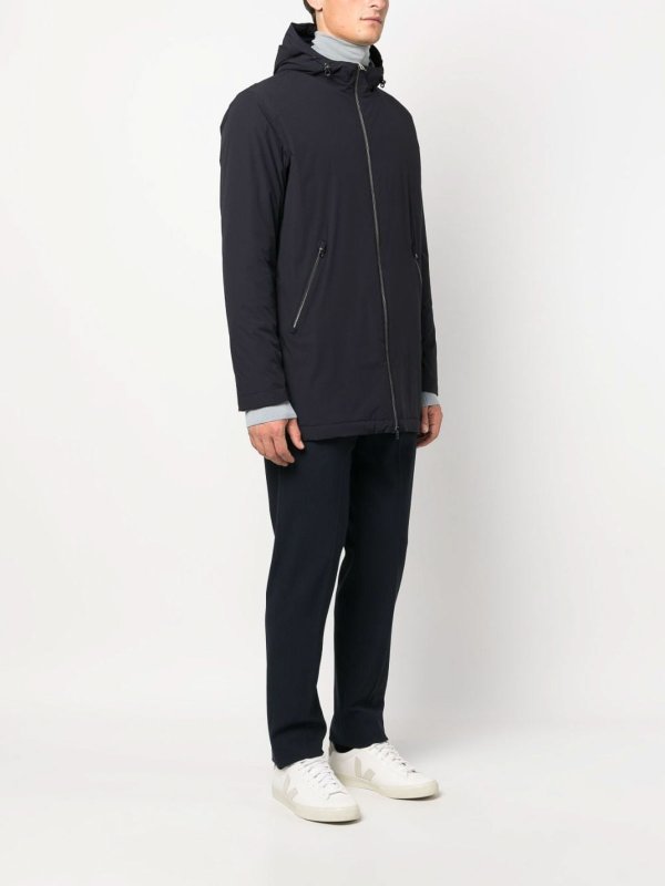HERNO: trench coats online - Navy zip raincoat logo print