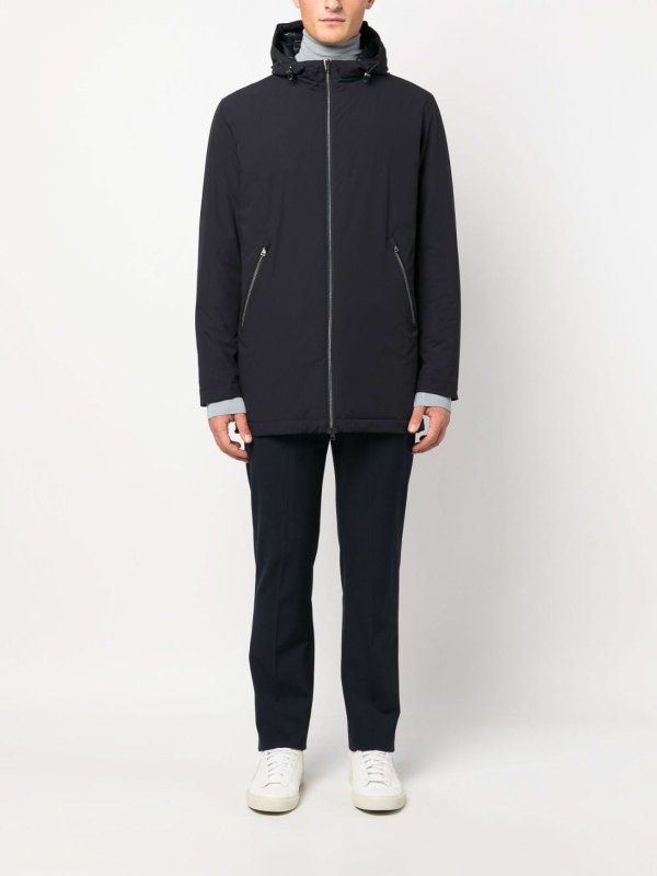 The Best Shops HERNO: trench coats - Navy zip raincoat logo print