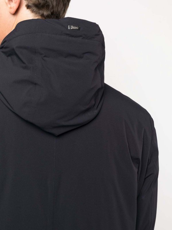 HERNO buy online Navy zip raincoat logo print