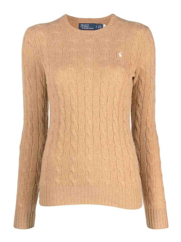 POLO RALPH LAUREN: crew necks - Brown cable-knit jumper