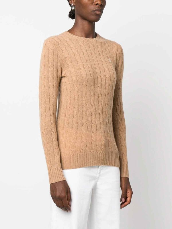 The Best Shops POLO RALPH LAUREN: crew necks - Brown cable-knit jumper