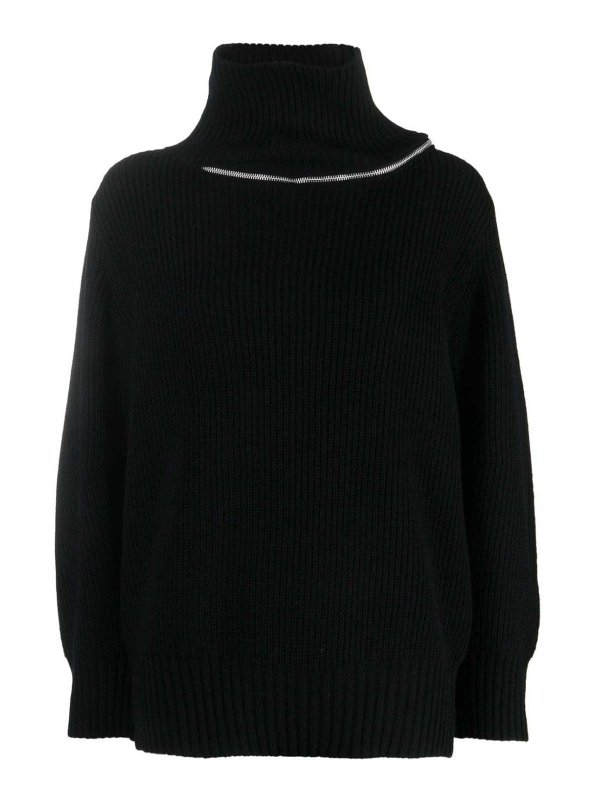 Sacai: maglia collo rotondo - Maglione in maglia con dettaglio zip
