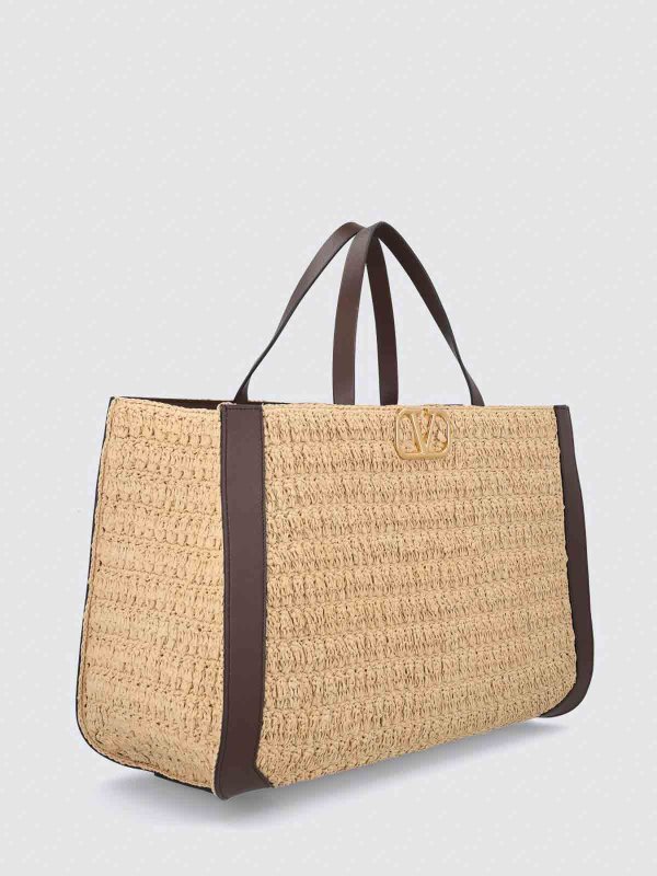 Valentino Vlogo Signature Raffia & Calfskin Tote Bag