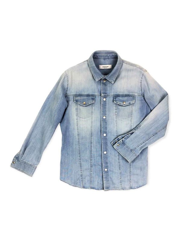 DONDUP: shirts - Medium wash Texan bleach denim shirt