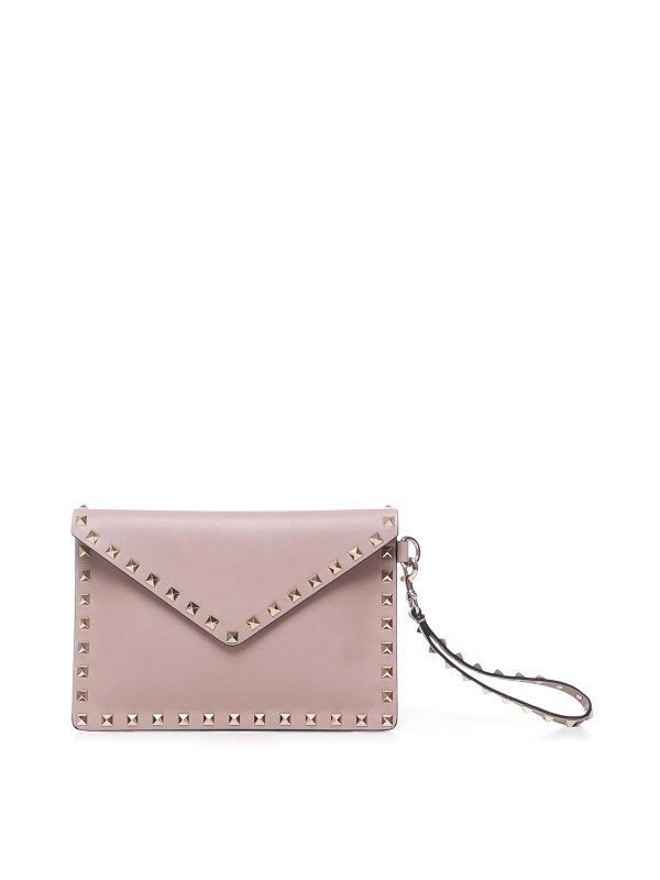 VALENTINO GARAVANI: clutches - Rockstud flat pochette in calfskin