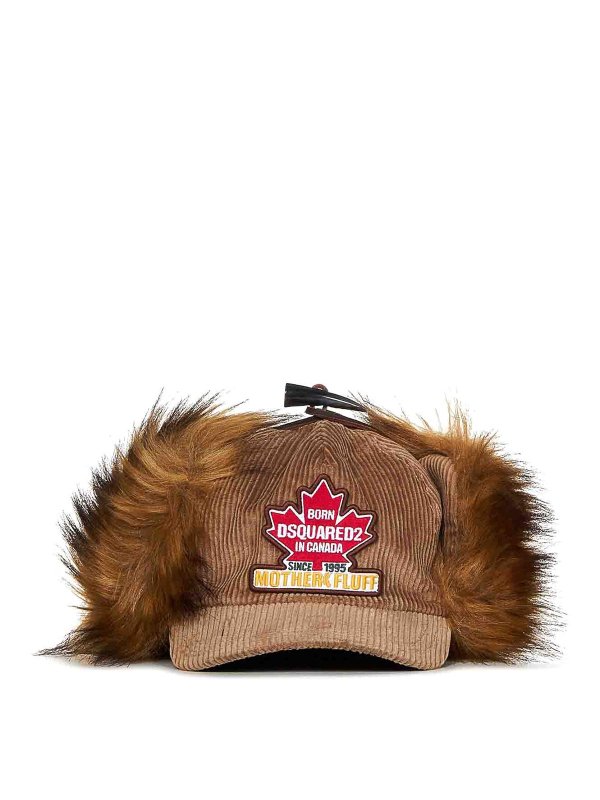 DSQUARED2: hats & caps - Brown Earflap Hat