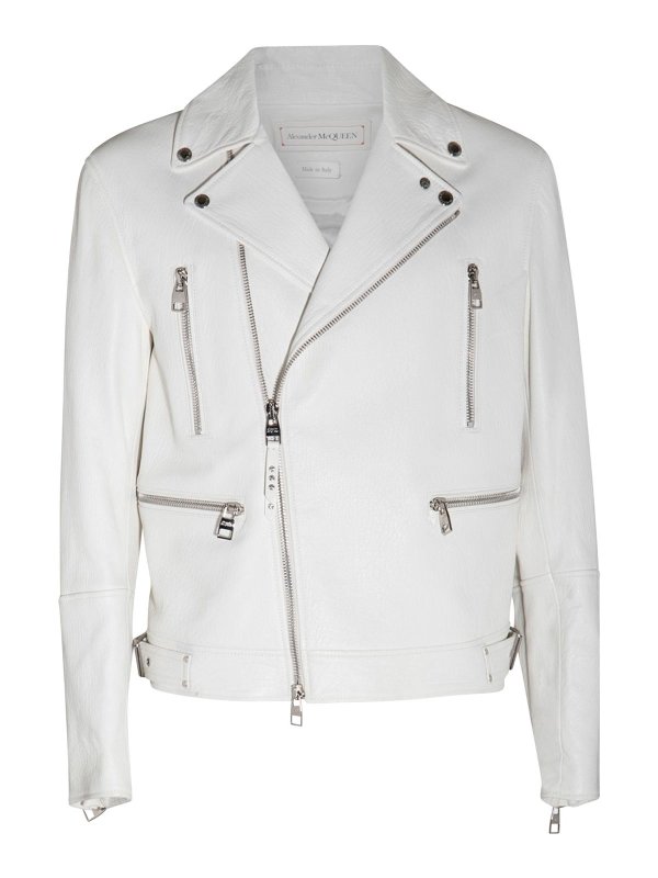 ALEXANDER MCQUEEN: leather jacket - White leather biker jacket
