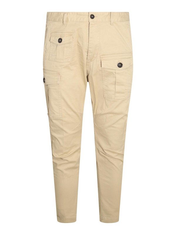 DSQUARED2: pantaloni casual - Pantaloni cargo beige in misto cotone