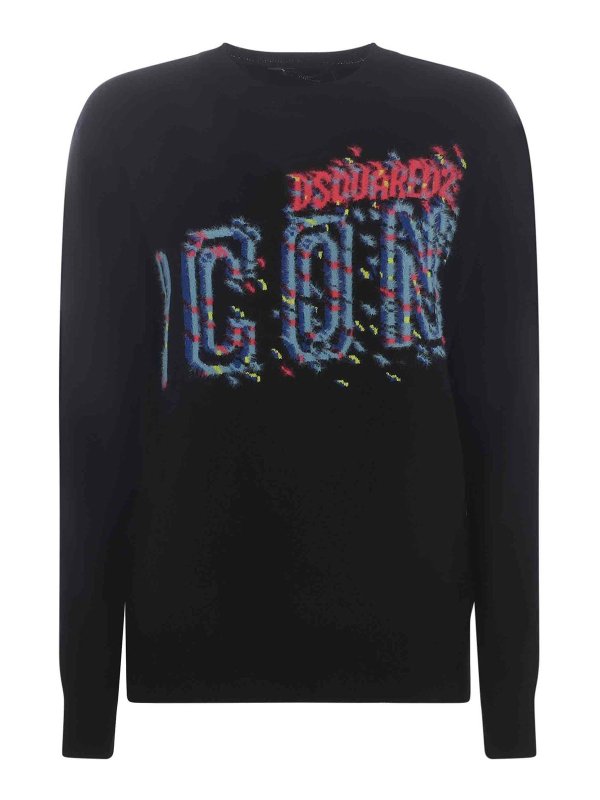 DSQUARED2: Suéteres con cuello pico - Suéter Cuello Redondo - Negro