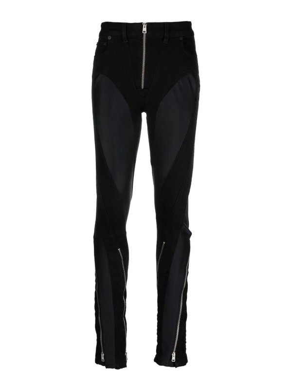 MUGLER: jeans bootcut - Jeans bimateriale con zip