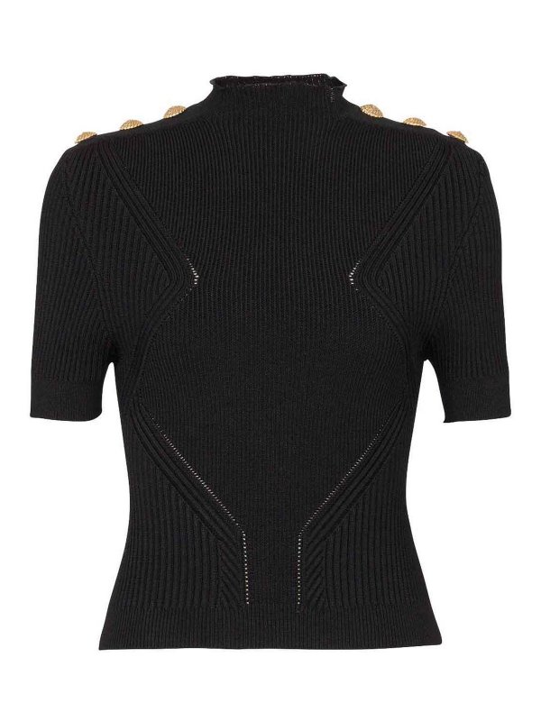 Balmain: Tops & Tank tops - Gold embossed buttons knitted top