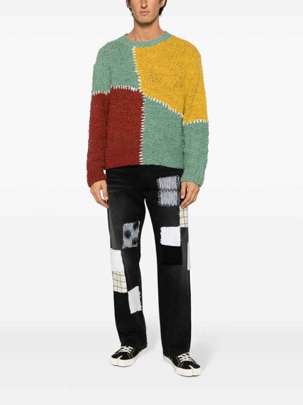 The Best Shops Marni: bootcut jeans - Patchwork cotton denim jeans