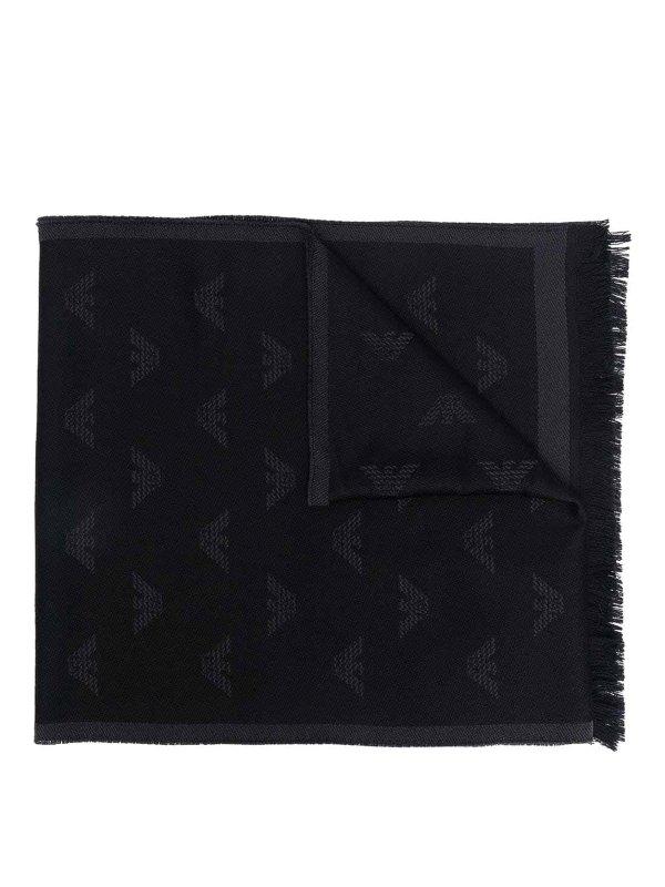 EMPORIO ARMANI: scarves - Allover logo wool scarf