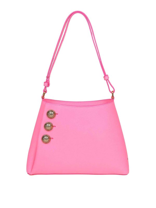 Balmain: borse a spalla - borsa a spalla emblema in pelle colore rosa