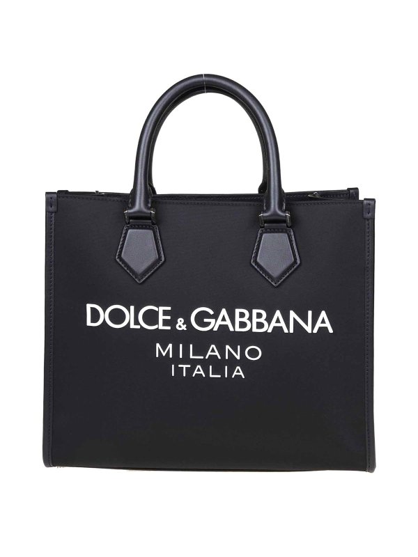 DOLCE & GABBANA: totes bags - shopping bag in nylon con logo gommato