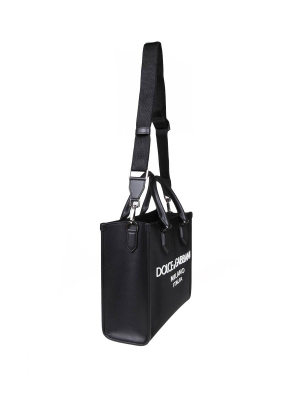 DOLCE & GABBANA: totes bags online - shopping bag in nylon con logo gommato