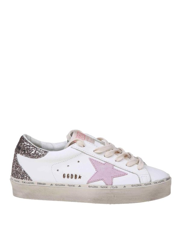 GOLDEN GOOSE: trainers - hi star in white and pink leather