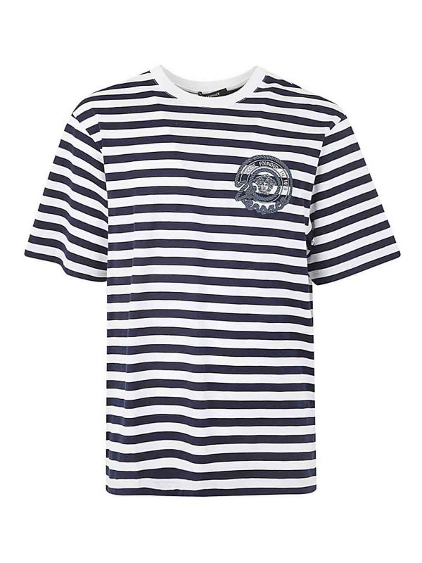 VERSACE: t-shirt - T-shirt in tessuto jersey rigato