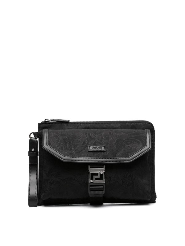 VERSACE: pochette - Marsupio con zip in tessuto nylon barocco