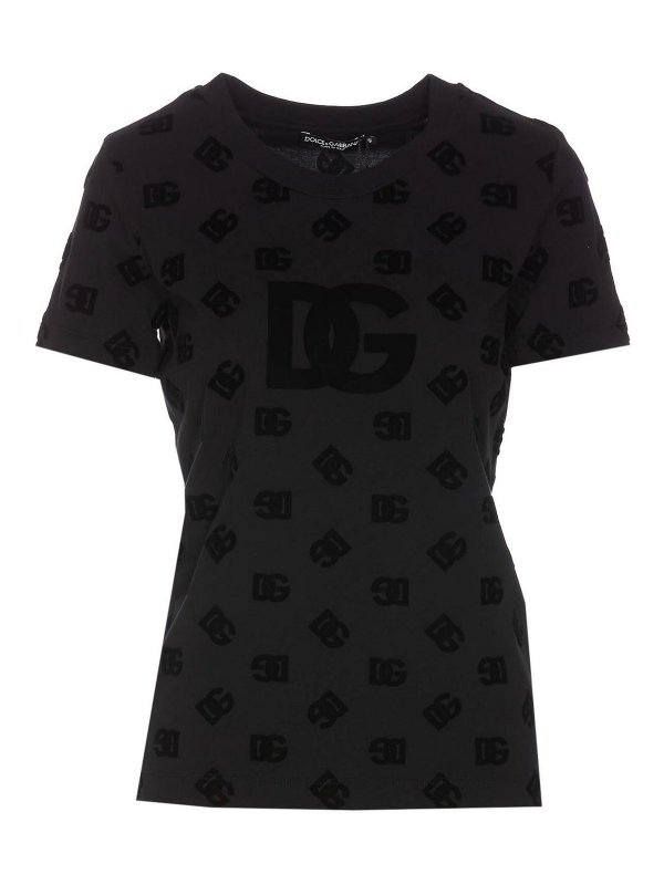 DOLCE & GABBANA: t-shirt - T-shirt con logo dg floccato all over
