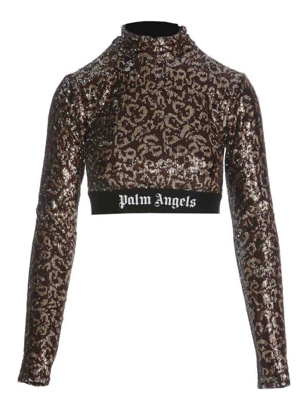 Palm Angels: Tops & Tank tops - Cropped logo sequins top