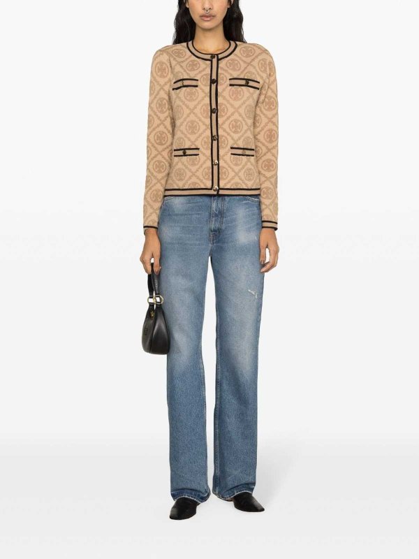 Monogram motif cardigan shop online: TORY BURCH