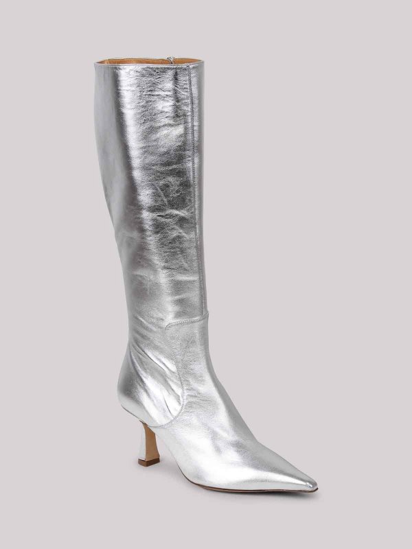 AEYDE: boots online - Metallic knee-high boots