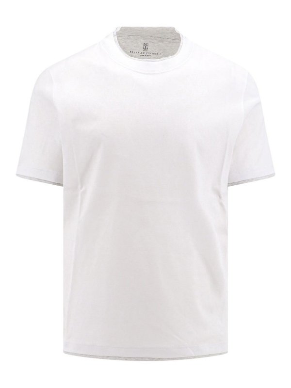 BRUNELLO CUCINELLI: t-shirts - Cotton t-shirt with contrasting profiles