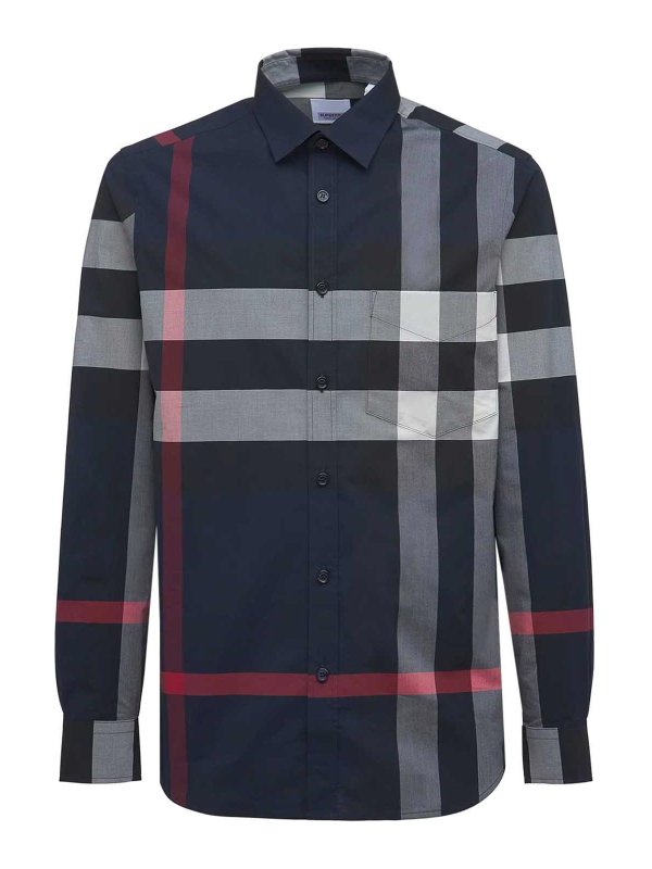 Burberry Cotton shirt with check motif - Blue - Men | 8073216
