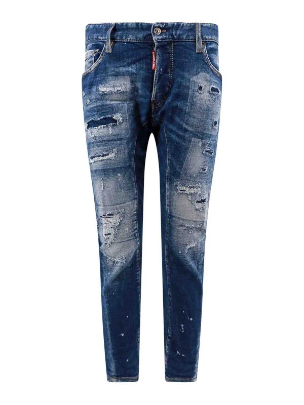 DSQUARED2: jeans bootcut - Tag Logo Multicolor Effetto Destroyed Jeans