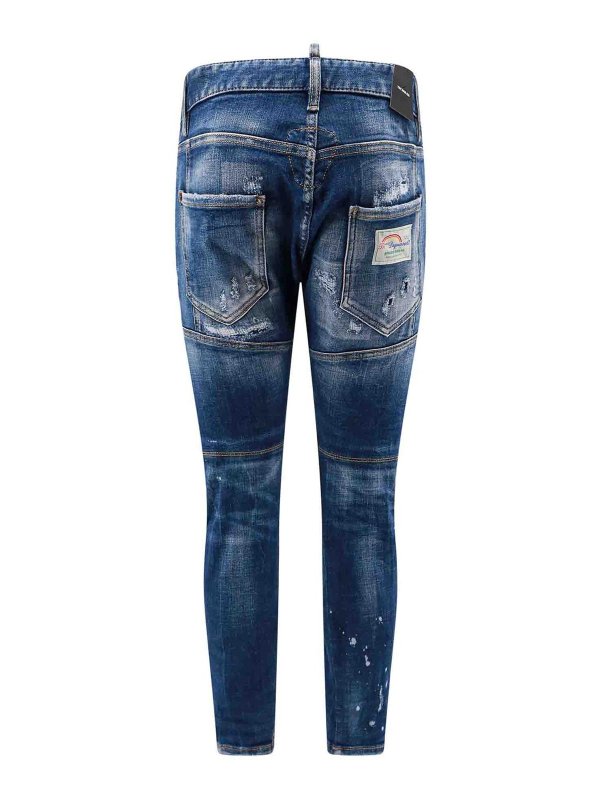 DSQUARED2: jeans bootcut online - Tag Logo Multicolor Effetto Destroyed Jeans